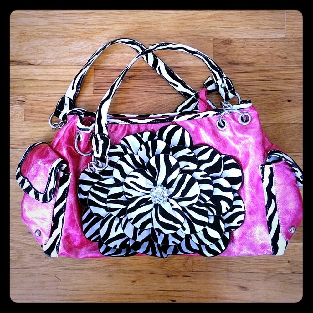 Pink Zebra Flower Women's Bag